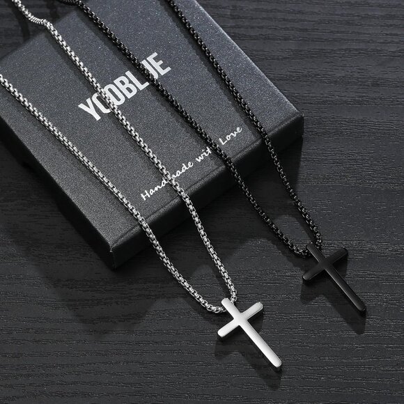 61QdyP1nWmL._AC_UY1000_.jpg 💫 Men Black Cross Pendant Necklace Stainless Steel Chain 16-30 Inches Jewelry